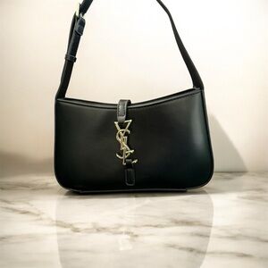 Designer Inspired Black Shoulder Bag with Gold Logo